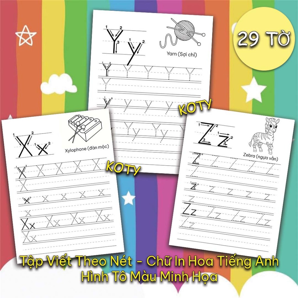Bộ 26 Tờ Giấy Tập Viết Chữ In Hoa Theo Nét Tiếng Anh - Hình Tô Màu Minh Họa - Song Ngữ Anh Việt TA04 2 images upload woo2F8531ce934269ca9ce922b9edc9aa1091