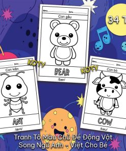 Bộ 34 Tranh Tô Màu Chủ Đề Động Vật Song Ngữ Anh - Việt Cho Bé Tập Tô Màu - Nhận Biết Thế Giới Động Vật - TA11