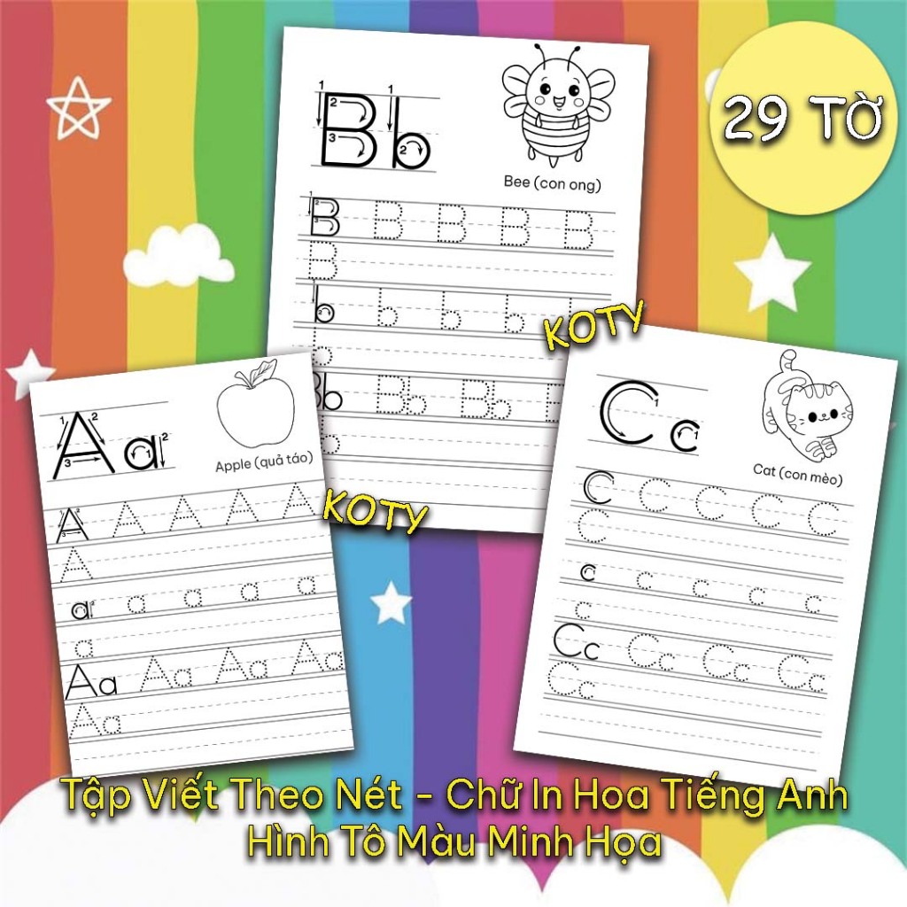 Bộ 26 Tờ Giấy Tập Viết Chữ In Hoa Theo Nét Tiếng Anh - Hình Tô Màu Minh Họa - Song Ngữ Anh Việt TA04 1 images upload woo2Fdc71b601187efee42934b070445de37c