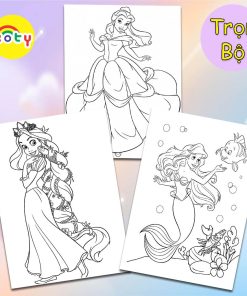 Tranh Tô Màu Công chúa (princess) - Bộ 50 Tờ Giấy A4 Dành Cho Màu Sáp, Màu Chì - KOTY
