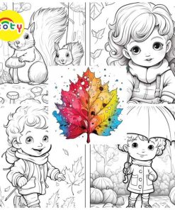 Tranh Tô Màu Mùa thu Fall (phong cách Anime Chibi) - Bộ 10 Tờ Tranh Tô Màu A4 A5 - TRANH TÔ MÀU KOTY