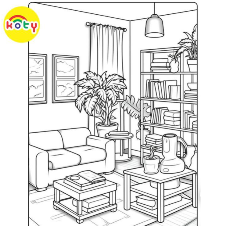 Tranh Tô Màu Phòng (Room) - Bộ 10 Tờ Tranh Tô Màu A4 A5 Dành Cho Màu Sáp, Màu Chì - TRANH TÔ MÀU KOTY 3 images upload woo2F14d7db5a9b529fea7a3d7cecaf70d405