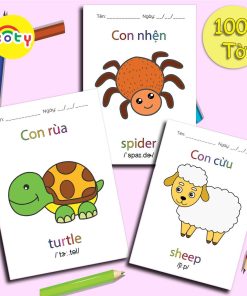 Bộ 100 Tranh Tô Màu Động Vật Dễ Thương Song Ngữ Anh Việt Cho Bé Học Chữ Cái Tiếng Anh - Tiếng Việt SP01