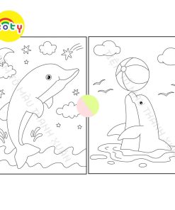 Set 50 Tờ Tranh Tô Màu Hình Cá Heo Dolphin Tô Màu Sáp, Màu Chì - Tiệm Tô Màu
