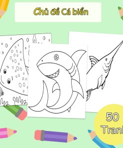 Bộ 100 tranh giấy tô màu cho bé chủ đề cá biển - đồ chơi giấy thủ công phát triển trí tuệ TM03