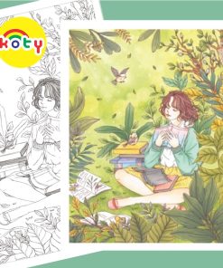 line art tranh tô màu phong cách korea, bộ 14 tranh, giấy dầy đẹp dùng cho màu chì, maker, sáp dầu TM2062