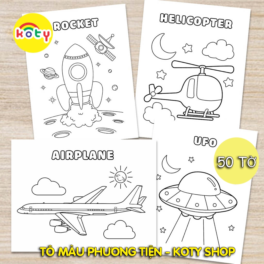 TRANH TÔ MÀU CHO BÉ - 50 tờ tô màu Chủ đề Xe, máy bay, tàu thuyền, phương tiện giao thông mã TM08 2 images upload woo2F46e2c06ac1965ef03ca80f4333b03e4f