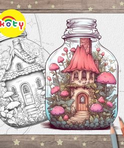 Bộ 12 tranh tô màu " Ngôi nhà cổ tích trong lọ" giấy dầy đẹp