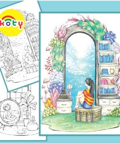 Bộ tranh tô màu nước Cô Gái Bên Trang Sách -  Ggirl and book (10 tranh giấy dầy đẹp) TM167