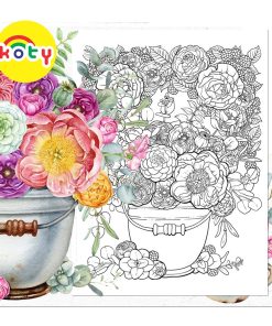 Tranh tô màu nước line art Flowers, bộ 12 tranh giấy dầy đẹp TM2052B