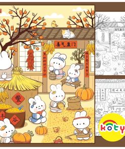 Bộ 50 Tranh Tô Màu Gia Đình Thỏ - Những Chú Thỏ Tinh Nghịch Cute bunnies - tranh giấy dày đẹp - hình in đa dạng sắc nét
