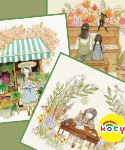 Tranh tô màu nước line art bộ tranh Bốn mùa. Combo 12 tranh giấy TM2013