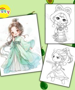 Set 50 Tờ Tranh Tô Màu Chibi Cổ Trang Tô Màu Sáp, Màu Chì - Tiệm Tô Màu