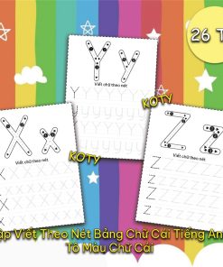 Bộ 26 Tờ Giấy Tập Viết Chữ Theo Nét Chữ In Hoa - In Thường Bảng Chữ Cái Tiếng Anh - Tô Màu Chữ Cái Cho Bé TA14