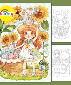 Tranh tô màu nước "chibi sweet" bộ 16 tranh giấy dày đẹp (có kèm tranh mẫu)