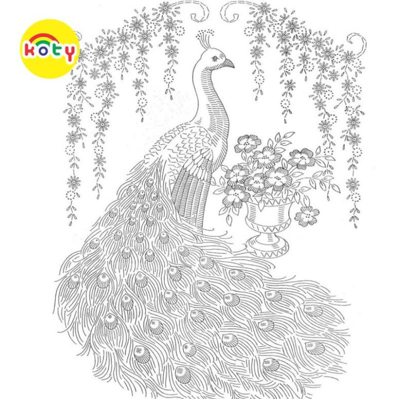 Tranh Tô Màu Chim công , khổng tước - Bộ 10 Tờ Tranh Tô Màu Dành Cho Màu Sáp, Màu Chì - TRANH TÔ MÀU KOTY 2 images upload woo2F98e22708cf00d8c285c9f72b9bd21c2f