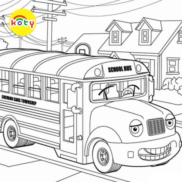 Tranh Tô Màu School bus, xe buýt - Bộ 10 Tờ Tranh Tô Màu Dành Cho Màu Sáp, Màu Chì - TRANH TÔ MÀU KOTY 3 images upload woo2Faba40ea1d947b39237b1245796dd85df