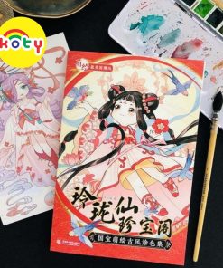line art tranh tô màu nước cổ trang chibi combo10tranh, giấy dầy đẹp TM135
