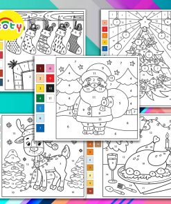 Tranh Số Hóa Tô Màu Giáng Sinh 10 - 30 Tranh Giấy Khổ A5 Tô Màu Theo Số - Christmas Ông Già Noel - Giấy Dày Đẹp SH06