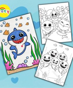 Set 50 Tờ Tranh Tô Màu Hình Baby Shark Cho Bé Tô Màu Sáp, Màu Chì - Tiệm Tô Màu KOTY