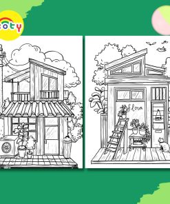 Set 50 Tờ Tranh Tô Màu Hình Ngôi Nhà Tô Màu Sáp, Màu Chì - Tiệm Tô Màu