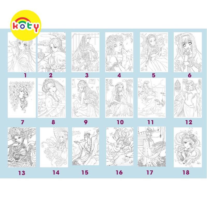 Bộ tranh tô màu Anime khổ A4 (50 - 100 tranh được chọn mẫu) - nghệ