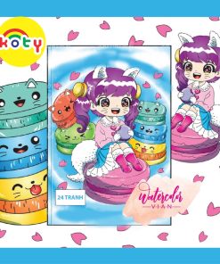 Tranh tô màu nước line art bộ Chibi girls & KAWAII FOOD, combo 12 tranh giấy dầy đẹp