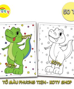 TRANH TÔ MÀU CHO BÉ - 50 tờ tô màu chủ đề khủng long dễ thương kèm tên gọi TM14