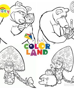 Tranh Tô Màu Masha and the Bear - Bộ 10 Tờ Tranh Tô Màu A4 A5 Dành Cho Màu Sáp, Màu Chì - TRANH TÔ MÀU KOTY