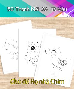 Bộ 50 tranh giấy nối số nối chữ tô màu cho bé chủ đề chim - đồ chơi giấy A5 thủ công phát triển trí tuệ tư duy NS01