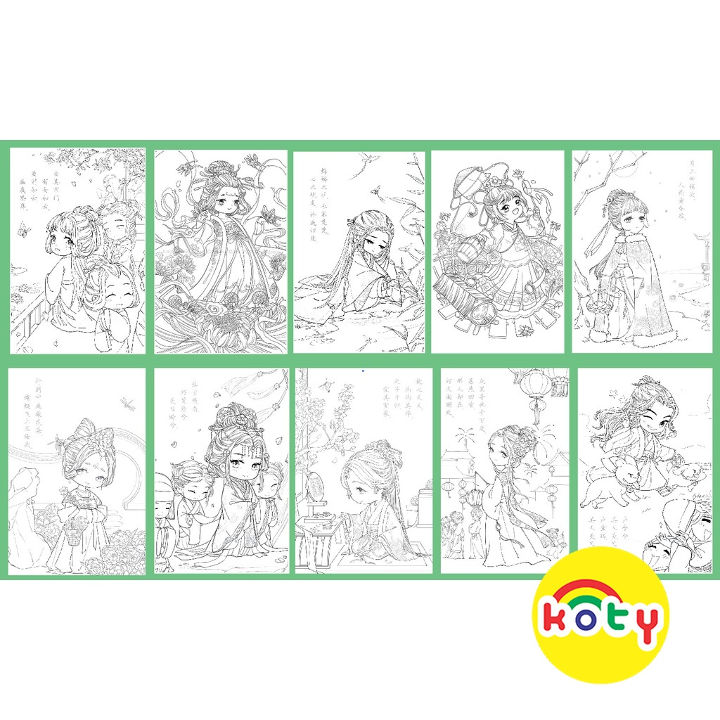line art tranh tô màu nước cổ trang chibi combo 15 tranh giấy 2 images upload woo2Fecfb55f02f4fa6df86022189d37a7311