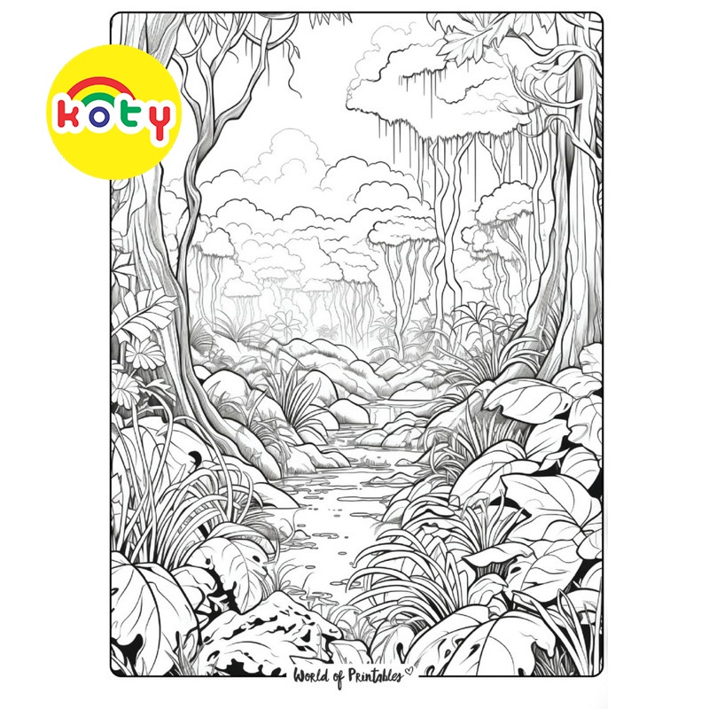 Khu rừng, rừng rậm (nhiều chi tiết) - Set 10 Tờ Tranh Tô Màu A4 A5 Dành Cho Màu Sáp, Màu Chì - TM166 6 images upload woo2Fef7acc38a199aabe8b336b63320ede5d