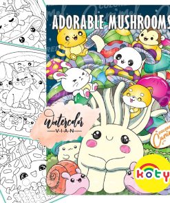 line art tranh tô màu nước bộ adorable mushrooms  combo12tranh khổ A5 giấy