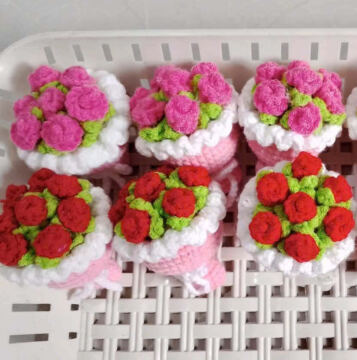 Bó Hoa Hồng Mini Len Handmade Đan Móc Thủ Công Dễ Thương