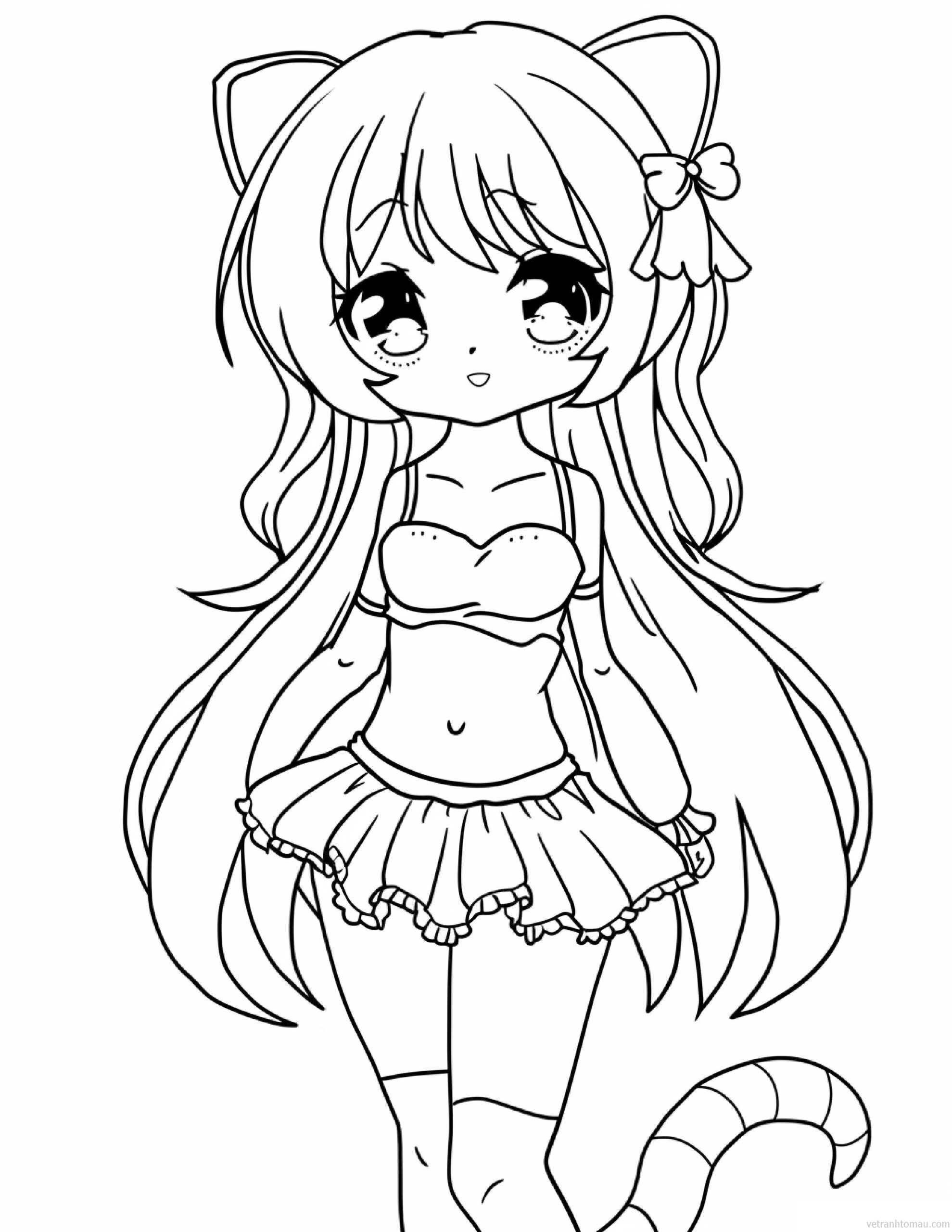 Tranh tô màu công chúa anime chibi - cô gái dễ thương cho bé tập tô màu 2 Tranh tô màu công chúa anime chibi - cô gái dễ thương cho bé tập tô màu